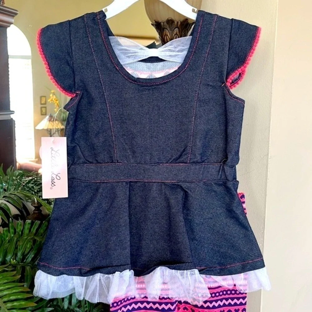 Brand New Little Lass 2-Piece Set Western Cowgirl Heart Ruffle Striped Leggings